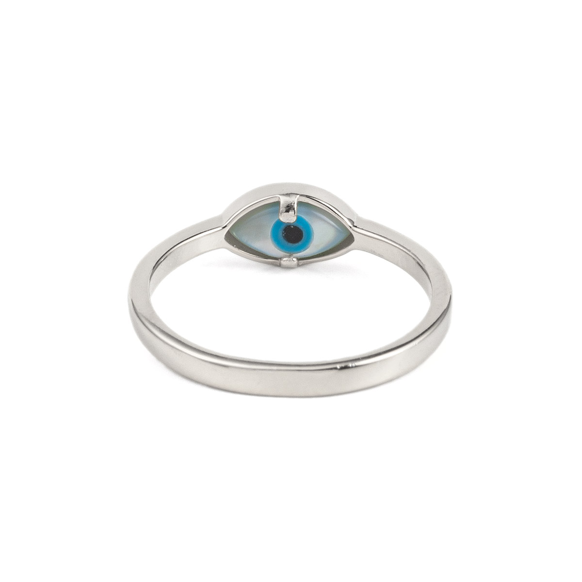 Delicate Sterling Silver Evil Eye Ring with 14k Gold, All Sizes