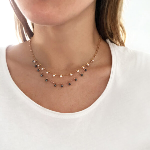 GREGIO Necklace silver 925 yellow gold plated with fresh water pearl