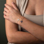 Round Blue Eye Chain Bracelet - Sterling Silver and Gold Plated - Image 2