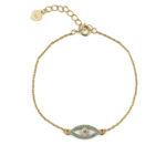 Open Turquoise Eye Chain Bracelet - Sterling Silver and Gold Plated