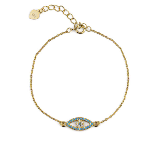 Open Turquoise Eye Chain Bracelet - Sterling Silver and Gold Plated