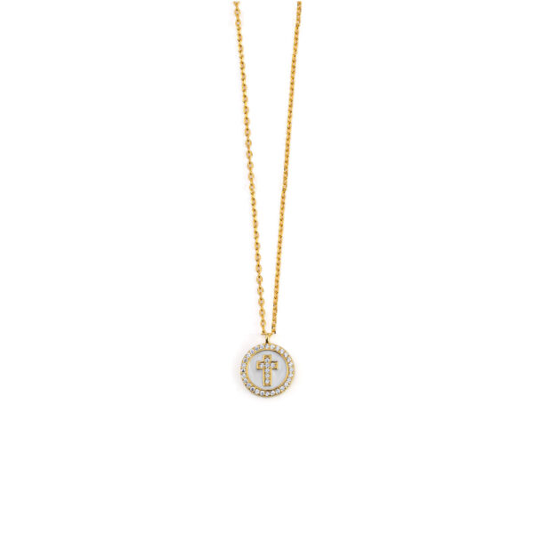 White Cross Necklace with Zircon