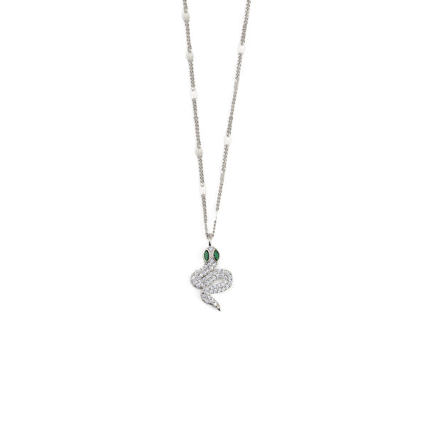 Green Eyed Snake Necklace with Zircon