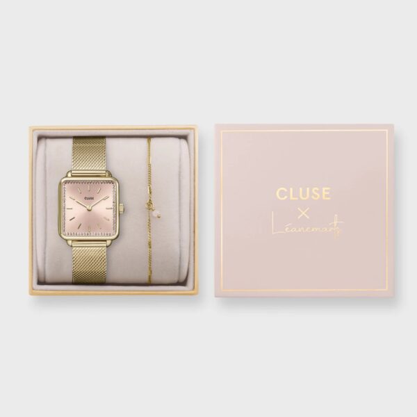 Cluse Léanemarts Giftbox La Tétragone Mesh Light Rose and Chain Bracelet Gold Colour
