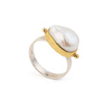 Freshwater Pearl Ring - 925 Sterling Silver and Gold Plated - Image 3