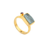 Blue Topaz Square Ring - 925 Sterling Silver and Gold Plated - Image 3