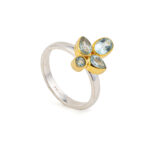 Blue Topaz Flower Ring - 925 Sterling Silver and Gold Plated - Image 3