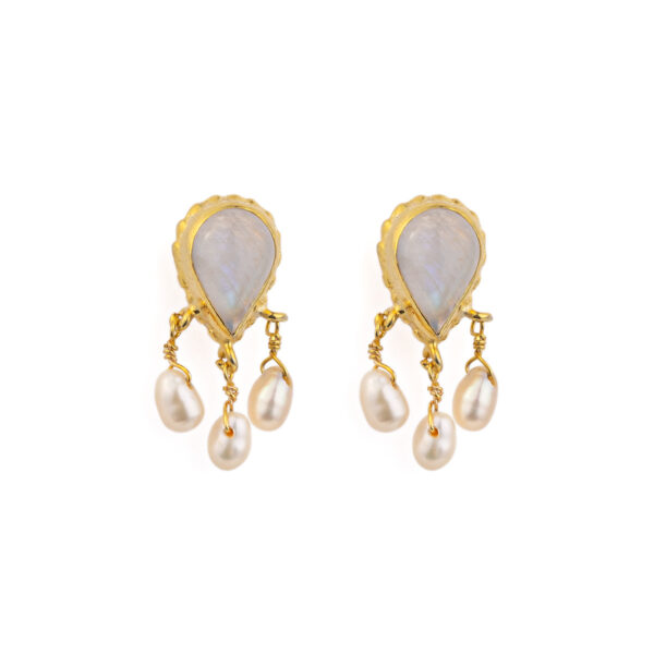 Moonstone and Pearl Dangle Earrings