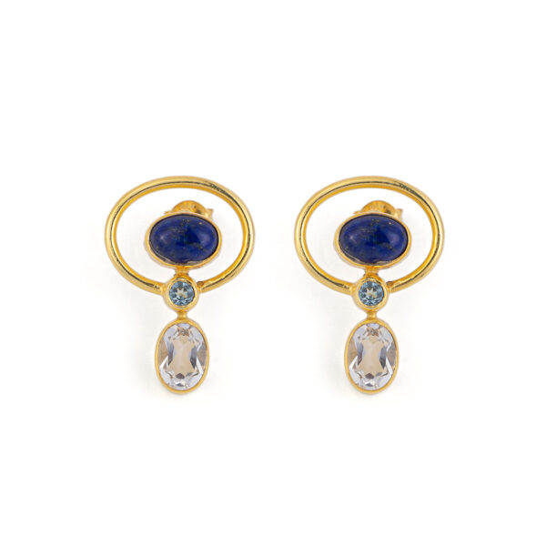 Lapis Circle Earrings with Zircon