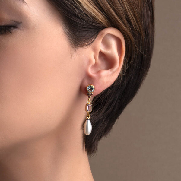 Blue Topaz Amethyst Pearl Drop Earrings