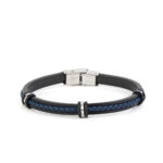 Stainless Steel Blue Black Leather Bracelet