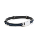 Ατσάλινο Βραχιολι με Μπλε Μαύρο Δέρμα - Image 3