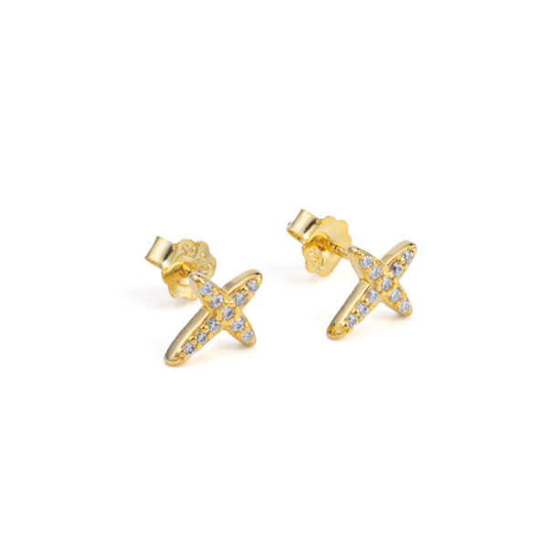 Cross Stud Zircon Earrings - Sterling Silver Gold Plated