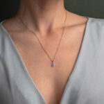 Round Light Blue Stone Pendant – 14K Gold - Image 2