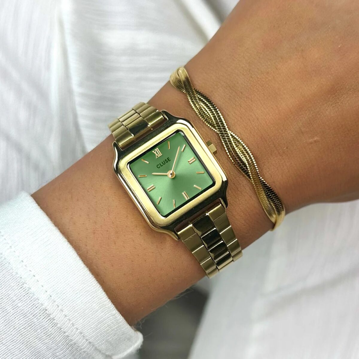 CW11809wristshot1400x1400 Cluse Gracieuse Petite Watch Steel Light Green Gold Colour - Image 2