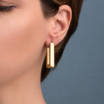 Σκουλαρίκια Κρίκοι Ορθογώνιοι - Επιχρυσωμένο Ασήμι 925 - Image 2