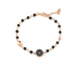 Gregio Eye Chain Bracelet with black beads - 925 Sterling Silver and Rose Gold Plated