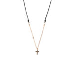 Gregio Κολιέ Σταυρός με Μαύρες Χάντρες - Ροζ Επιχρυσωμένο Ασήμι 925