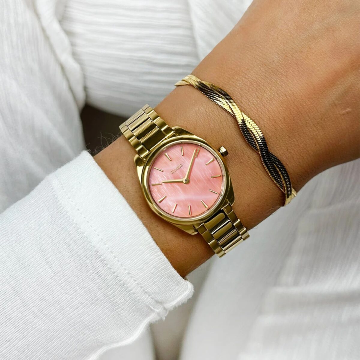 CW11709_wristshot1400x1400 Cluse Féroce Mini Watch Steel Apricot Pearl Gold Colour - Image 2