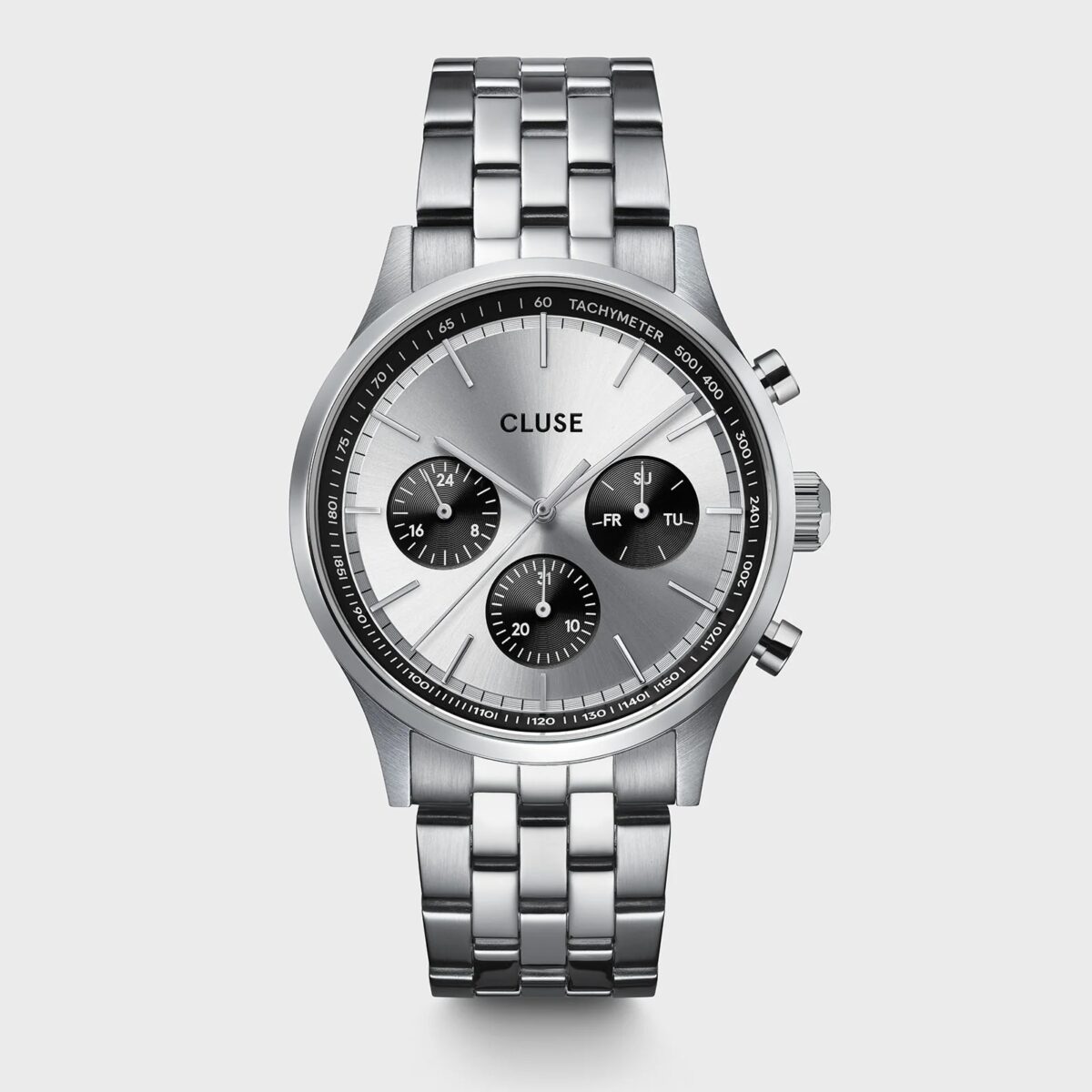 CW21007_frontal Cluse Anthéor Multifunction Watch Steel Silver Silver Colour