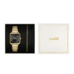 Cluse Gift Box La Tétragone Black Steel Watch n Paperclip Chain Bracelet