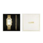 Cluse Gift Box Fluette Mesh White Watch and Double Chain Bracelet Gold Colour