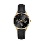 Cluse Minuit Multifunction Black Watch Leather Black Lizard Gold Colour