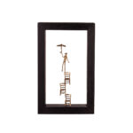 Bronze Trying to fly with an umbrella - Wood art frame