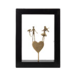 Bronze A girl and a boy standing on a heart - Wood art frame