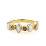 Pearl and Tourmaline Ring in 925 Sterling Silver Gold Plated