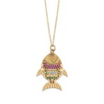Fish-Shaped Necklace in Gold-Plated Silver with Zircons