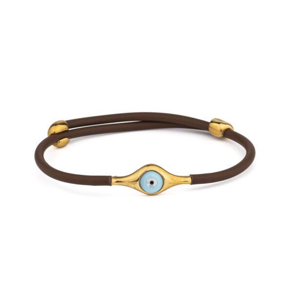 Brown Caoutchouc Bracelet with Oval Evil Eye