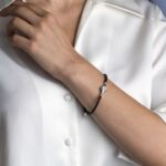 Βραχιόλι Μαύρο Καουτσούκ με Οβάλ Λευκό Μάτι – Ασήμι 925 - Image 2