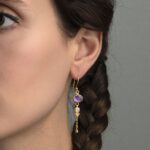 Σκουλαρίκια Κρεμαστά με Αμέθυστο και Ζιρκόν σε Επιχρυσωμένο 925 Ασήμι - Image 2