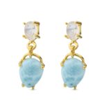 Moonstone and Larimar Gemstone Earrings in Gold-Plated 925 Sterling Silver