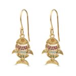 Fish-Shaped Multicolor Crystal Earrings in 925 Silver with Gold Plating
