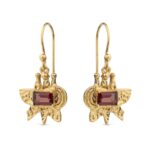 Garnet Dangle Earrings in Gold Plates 925 Sterling Silver