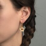 Garnet Dangle Earrings in Gold Plates 925 Sterling Silver - Image 2