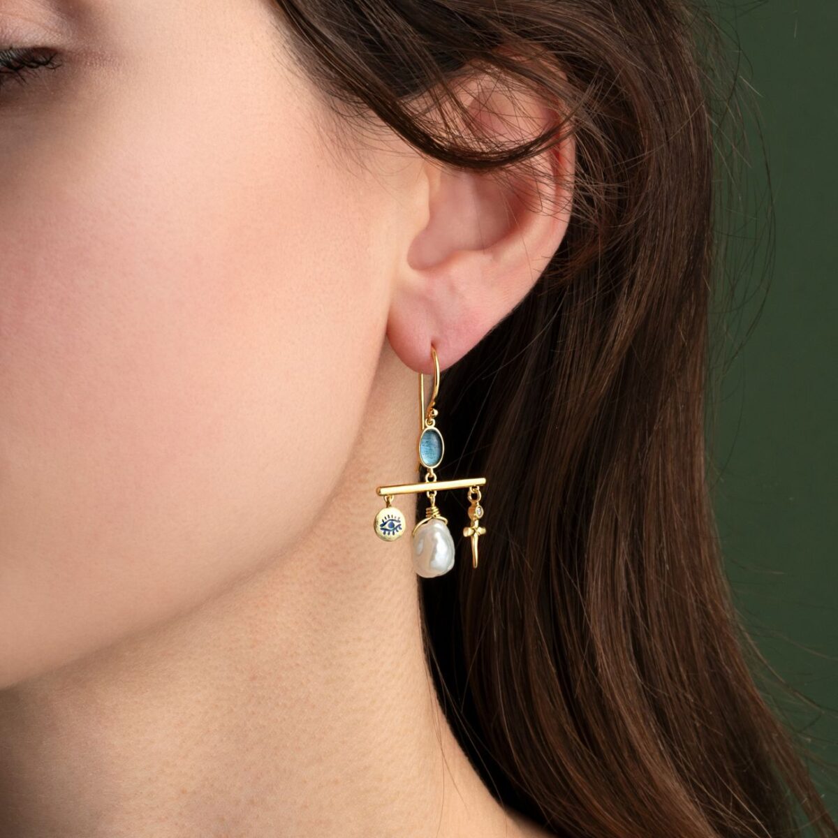 Sterling Silver Hook Earrings with Crystal Glass, Pearl and Summer Charms - Image 2