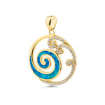 Spiral Wave Opal Pendant with Zircons- 925 Sterling Silver