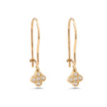 9K Gold Clover Dangle Earrings with Zircon