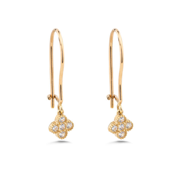 9K Gold Clover Dangle Earrings with Zircon