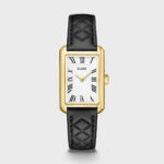 Cluse Belisenna Ρολόι με δερμάτινο λουράκι, μαύρο καπιτονέ, σε χρυσό χρώμα