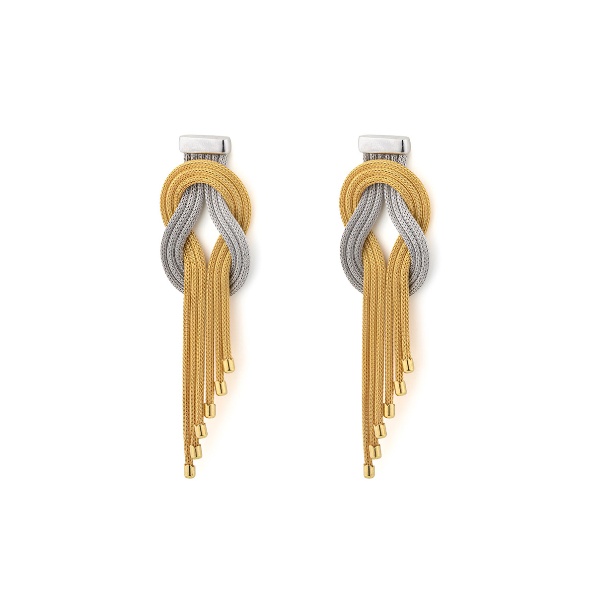 DI-SK-11379054 Two Tone Knot Chain Earrings - 925 Sterling Silver Gold Plated - Image 1