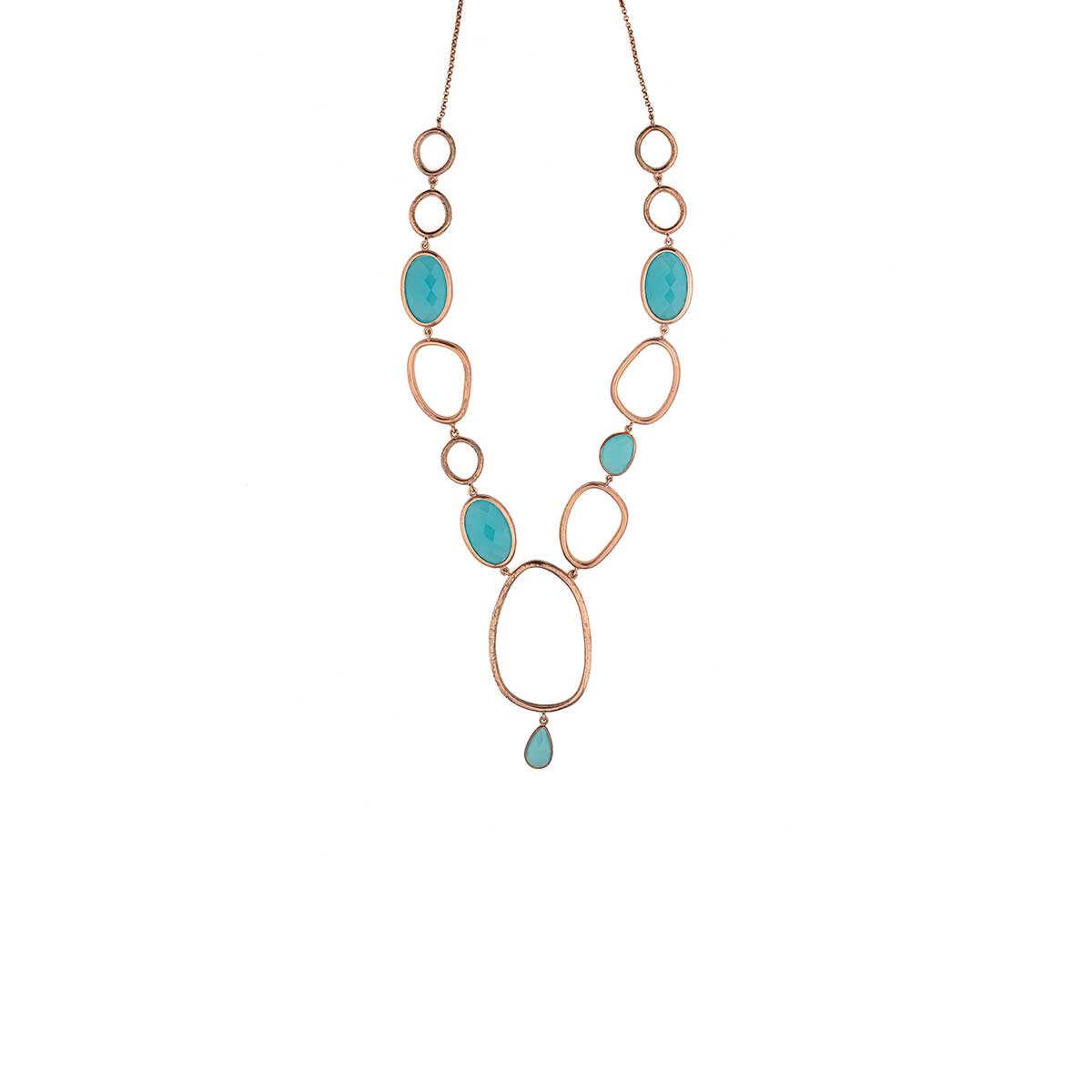 GR-NE-38956 Turquoise Stone Necklace in 925 Sterling Silver Rose Gold Plated - Image 1