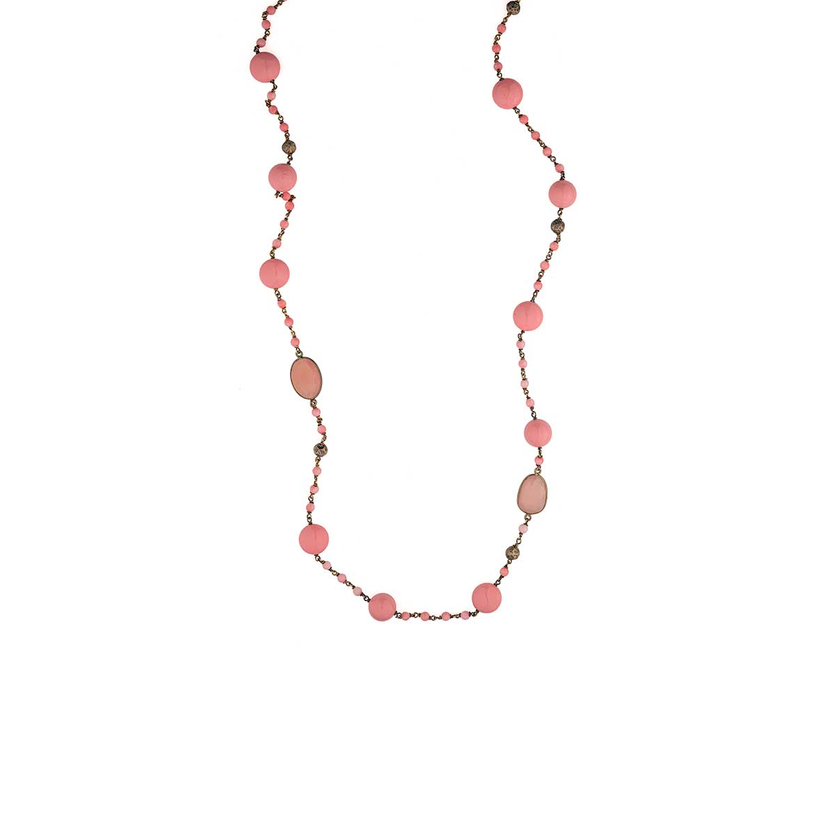 GR-NE-40978 Pink Beads Necklace in 925 Sterling Silver - Image 1