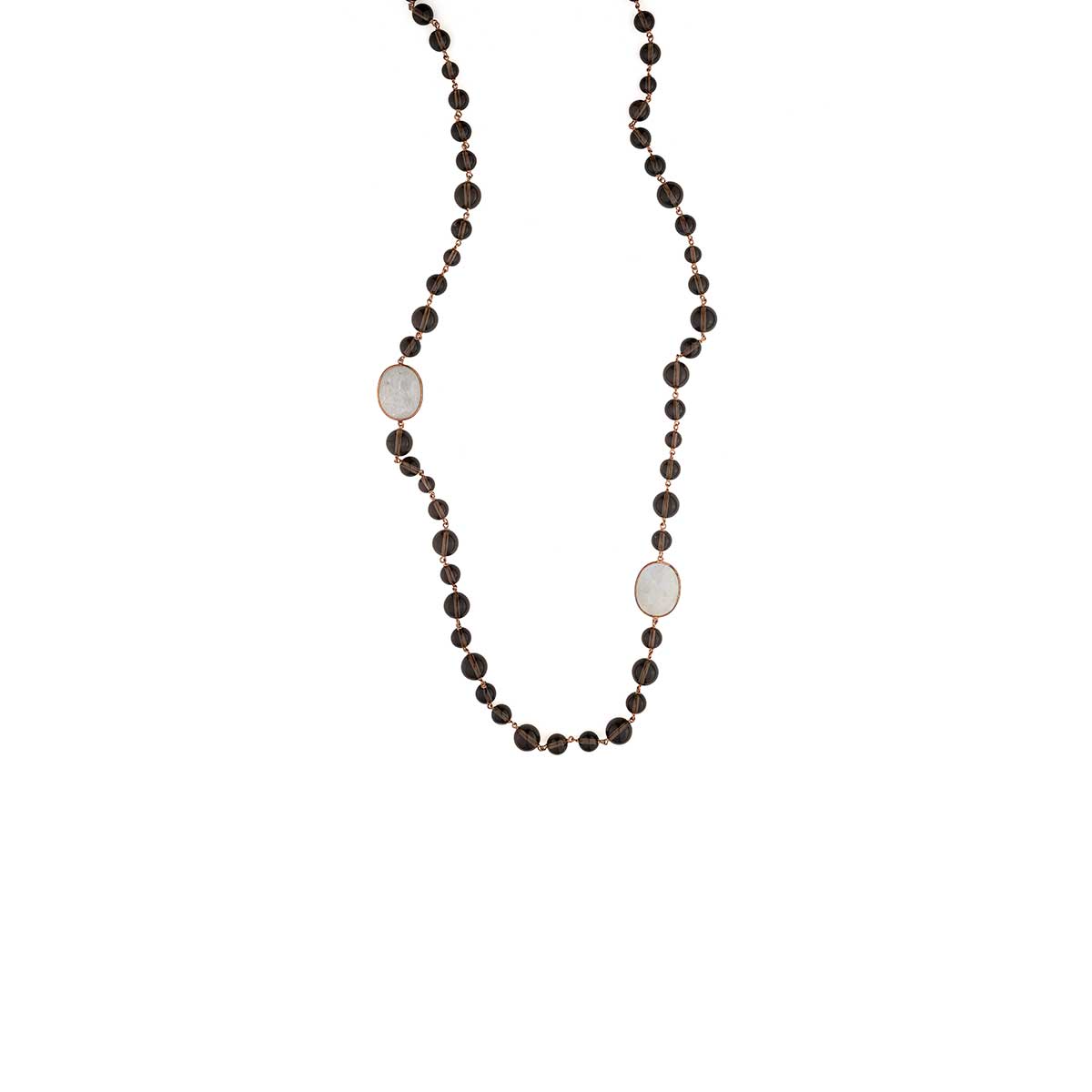 GR-NE-KOA43204 Black Beads Necklace in 925 Sterling Silver Rose Gold Plated - Image 1