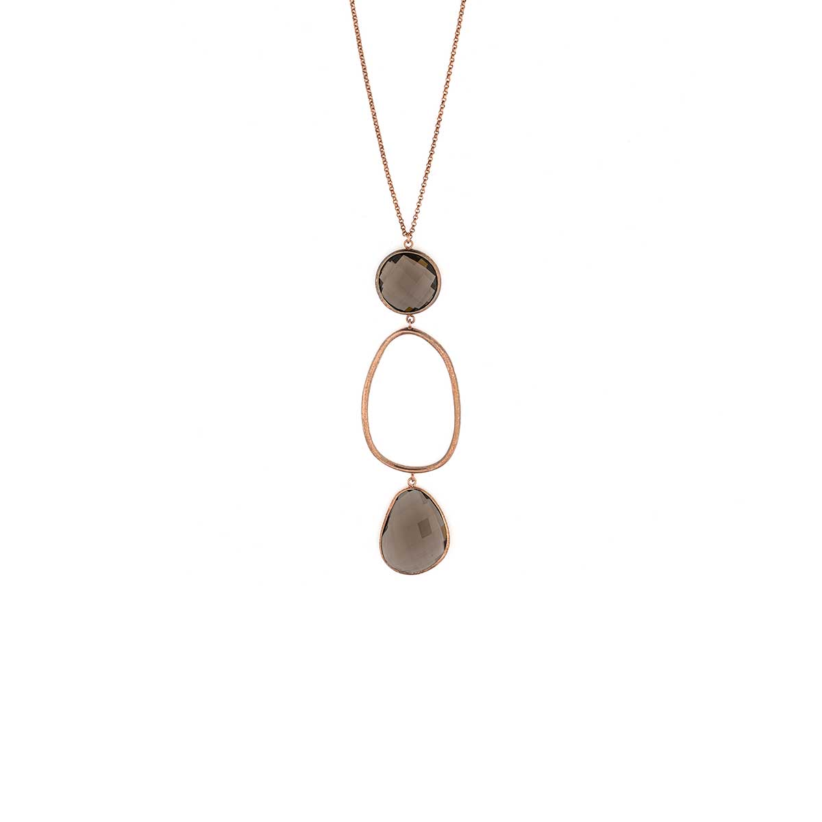 GR-NE-NA035735 Brown Stone Necklace in 925 Sterling Silver Rose Gold Plated - Image 1