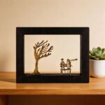 Bronze Figure Stillness Between Two Souls in Wood Art Frame - Image 2