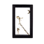 Bronze Figure Melodies of Love on the Moon Staircase in Wood Art Frame